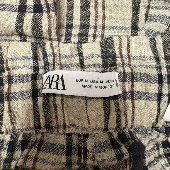 Zara Women’s Ultra High-Rise Plaid Trousers Beige/Black/Brown Check Medium - Picture 4 of 8